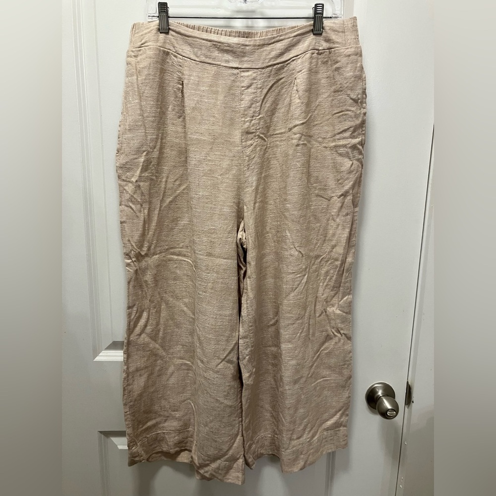 Ella Moss Beige Linen Blend Wide Leg Pants in Large